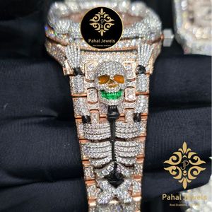 Montre de luxe Pahal Jewels avec diamants, boîtier tonneau 43 mm, acier inoxydable, quartz analogique, unisexe, bijoux de mode - Product Image 4