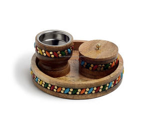 Antique Multi Color High Quality <b>Wooden</b> Inlay Mosaic Bakhoor <b>Burner</b> Tray Box Set MOP Inlay Arabic Bakhoor Mubkhar Box Medkhan - Product Image 2