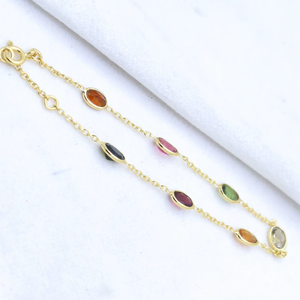 Pulsera de Plata de Ley 925 con Turmalina Natural y Cadena de Eslabones para Mujer, Chapada en Oro Clásico, Joyería Fina, Regalo para Fiesta - Product Image 5