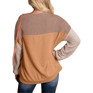 Women's Autumn Crewneck Casual Long Sleeve Cotton Blend <b>Leopard</b> <b>Print</b> Drop-Shoulder <b>Sweatshirt</b> Color Block Loose Fit - Product Image 3