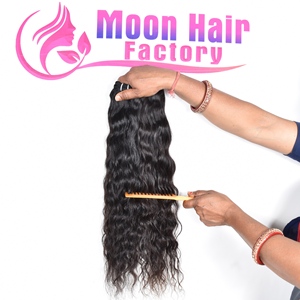 Extensions de cheveux humains noirs 100% naturels, en lots de couleur naturelle, ondulés, à double trame machine, ondulation profonde, cuticules alignées, cheveux bruts de temple indien - Product Image 6