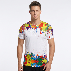 เสื้อยืดแขนสั้นทรงเข้ารูปสำหรับผู้ชาย พิมพ์ลายสาดสีสันสดใส คอกลม สวมใส่สบาย ระบายอากาศได้ดี ผลิตจากผ้าถัก - Product Image 6