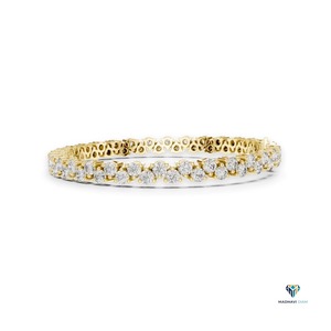 Yellow <b>Gold</b> Round Lab Grown Diamond Tennis Bracelet in 18K <b>Solid</b> 7 Inch 6.20CT Classic Collet Set Linear Link Bracelet for Women - Product Image 6