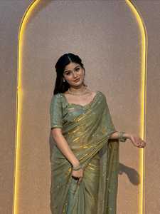 Elegant Reglance for Satin Silk Saree with Beautiful Rose <b>Gold</b> Beads Work Designer Border Heavy Designer Work <b>Blouse</b> Quick Dry - Product Image 6