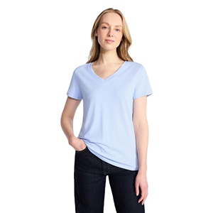 Best Selling Women's Clothing Sky Blue Color T Shirts V Neck Custom Design Short Sleeve Slim Fit Casual Solid Color T Shirts - Product Image 2