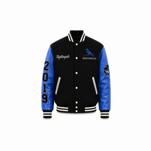 Wholesale Custom Logo Embroidery Baseball <b>Jacket</b> Sports Loose OEM Baseball Varsity <b>Jacket</b> Wool Body <b>Leather</b> Sleeves - Product Image 2