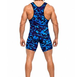 Sublimation Printed Blue Camouflage Wrestling Singlet Spandex Training Suit Breathable Quick Dry Competition Gear for Men - Product Image 2