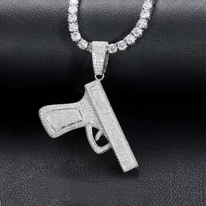 Collier pendentif pistolet Moissanite Iced Out, bijoux de luxe Hip Hop Bling pour hommes - Product Image 1