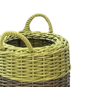 Panier en rotin bicolore vert et marron avec poignées, tissé à la main, bac de rangement décoratif pour l'organisation moderne de la maison - Product Image 2
