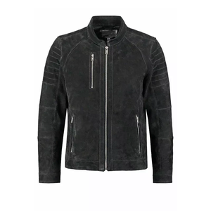 Chaqueta de Motociclista de Piel de Oveja Auténtica Negra, Extra Grande, Hecha a Medida, OEM, para Invierno, Chaqueta Bomber para Hombre - Product Image 1