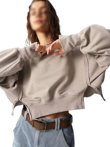 Custom Fashion Embroidery Logo <b>Crop</b> Streetwear Women Hot Fix Rhinestone <b>Top</b> Hoodies Design Casual French Terry Fit Pullover - Product Image 5
