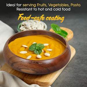 Tazón redondo de madera premium para servir y decoración del hogar - Marrón (Juego de 2) - Product Image 4