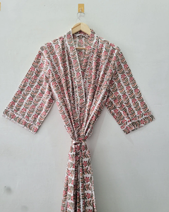 ชุดกิโมโนผ้าฝ้ายพิมพ์ลายดอกไม้สุดหรูหรา สไตล์ดั้งเดิม งานฝีมือประณีต ชุดลำลองใส่สบาย ระบายอากาศได้ดี เหมาะสำหรับฤดูร้อน ชุดนอนผู้หญิงลำลอง - Product Image 1