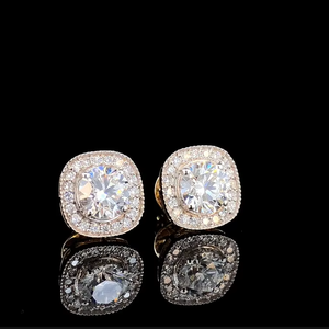 Pendientes de tuerca con halo de diamantes cultivados en laboratorio de 2.00 ct, corte redondo, oro macizo de 14k, certificados por IGI - Product Image 3