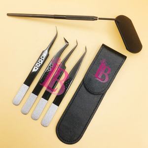 Pince à épiler noire de style nouveau, pince à épiler de qualité supérieure, pince à épiler pour extensions de cils en vison de haute qualité, pochette miroir noire, logo privé - Product Image 2