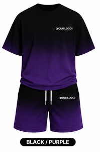 Ensemble T-shirt et short pour homme avec logo personnalisé, dégradé, 100% polyester, imprimé par sublimation, surdimensionné, vêtements de sport d'été décontractés, 2 pièces - Product Image 4