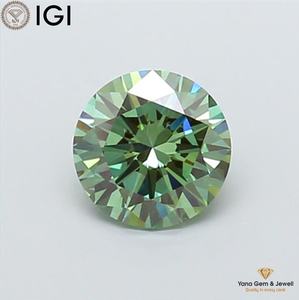 Diamant de laboratoire CVD rond de 2,00 carats avec certificat IGI, taille ronde, couleur vert vif fantaisie, clarté VS2, pour alliance - Product Image 1