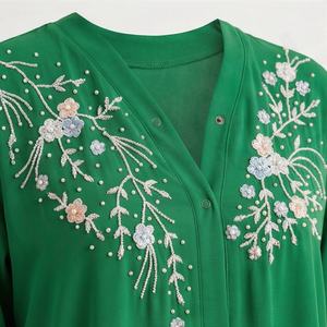 2025 OEM Kimono Outwear Abaya High Stretch Soft Thicker Polyester Fabric Muslim Women V Neck Long Sleeve Party Ramadan Wedding - Product Image 4