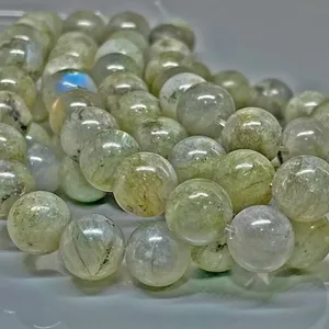 Perles de pierres précieuses en labradorite naturelle de 6 mm, lisses, rondes, qualité B, en fil - Product Image 3