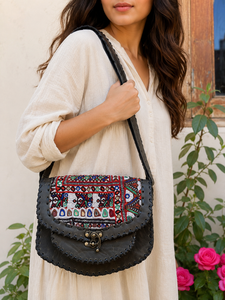 Banjara กระเป๋าสะพายข้างหนังแท้แฮนด์เมด,กระเป๋าถือสไตล์ยิปซีกระเป๋าครอสบอดี้ใช้อย่างมีสไตล์กระเป๋าปักลายสำหรับผู้หญิง - Product Image 2