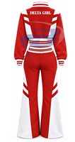 Delta |   Sigma |   Ensemble de survêtement rouge et blanc pour femmes Theta Sorority, manches longues, demi-zip, cordon de serrage, jogging, tenue décontractée sportive