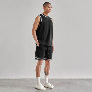 Shorts Bermuda en Coton Noir pour Homme, Taille Mi-Haute, Cordon de Serrage, Style Sportif Décontracté avec Poches, Tissu Tricoté Respirant - Product Image 2