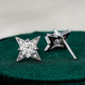Pendientes vintage con forma de estrella de cuatro puntas, piedra central de moissanita de corte brillante de 0,50 CT, para mujer, plata de ley S925, regalo de boda - Product Image 3