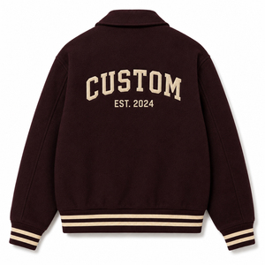 Veste en laine unie pour homme, best-seller, style streetwear, avec broderie, manches en cuir, veste de baseball personnalisée, veste universitaire - Product Image 2