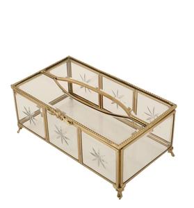 Glam Glass Tissue Box With Gold <b>Frame</b> And Star Pattern Design For Tabletop Use - Product Image 2