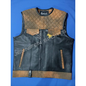 Twin Color Genuine Cowhide Leather Zipper Durable Leather Motorcycle Diamond Cut <b>Vest</b> Bike Street Style Lightweight Leather <b>Vest</b> - Product Image 1