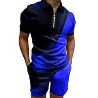Ensemble polo et short pour homme, rayé rouge et noir, col zippé, style décontracté estival, imprimé, style streetwear, séchage rapide, polyester et élasthanne, tricoté