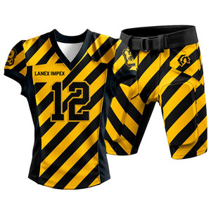 Uniforme de Fútbol Americano Personalizado para Hombre, Conjunto de Camiseta y Pantalones, Amarillo y Negro a Rayas, Número 12, Impresión por Sublimación, Poliéster Transpirable - Product Image 1