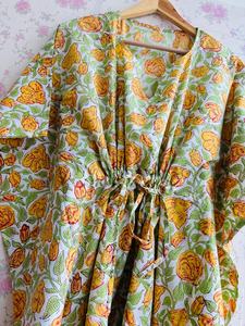 Vestido caftán Floral con estampado de algodón indio 100% algodón Maxi playa encubrimiento mamá verano invierno otoño primavera estaciones tela de gasa - Product Image 6