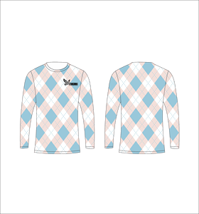 Maillot de sport personnalisé à manches longues en sublimation, léger, avec motif Argyle bleu clair et rose, vente en gros de vêtements en vrac - Product Image 1
