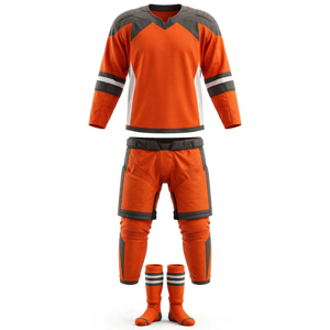 Men's <b>Orange</b> Hockey Uniform Set With Protective Padding And Matching <b>Socks</b> - Product Image 1
