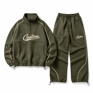 Ensemble de survêtement décontracté pour homme, sweat à capuche demi-zip et pantalon de jogging à cordon de serrage, imprimé lettres, 2 pièces - Product Image 4