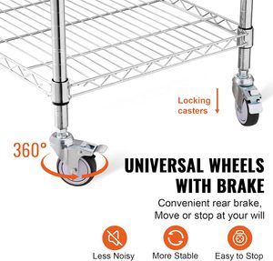 3-Tier Chrome <b>Wire</b> Shelving Utility Cart with Solid Stainless Steel Top Mobile Rolling Cart for Kitchen Office Warehouse - Product Image 5