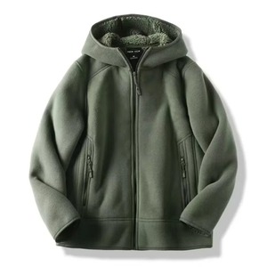 <b>Men's</b> Hooded <b>Fleece</b> Jacket Solid Color Breathable Zipper Closure Windproof Casual Winter Wear Regular Fit Polyester Shell <b>Sherpa</b> - Product Image 3
