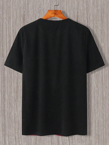 เสื้อยืดคอกลมแขนสั้นผู้ชาย ผ้าถัก แต่งสีตัดกัน ทรงโอเวอร์ไซส์ ดีไซน์เรียบง่าย ผ้าฝ้าย 100% - Product Image 2