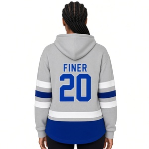 เสื้อฮู้ดฮอกกี้สีเทา Zeta Phi Beta แบบ unisex คอผูกเชือก สีน้ำเงินรอยัล แขนเสื้อลายทางสีขาว ปักลายตราสัญลักษณ์ ผ้าฟลีซ - Product Image 4