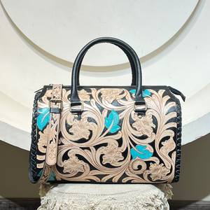 Ensemble de 3 sacs de voyage en cuir véritable entièrement travaillé, style western, avec fermeture éclair de luxe, pour les voyages d'une nuit. - Product Image 3