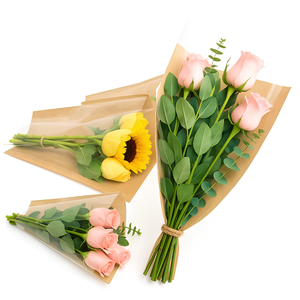 OEM Custom Kraft Paper Flower Sleeves Clear <b>Window</b> Bouquet Packaging Bags Eco Friendly Florist <b>Wrap</b> Manufacturer - Product Image 4