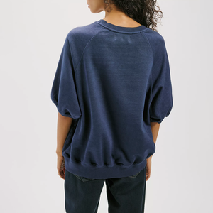 New Arrival Custom Print Streetwear <b>Balloon</b> Sleeve Casual Wear Sweater Fleece Crewneck Navy Blue Oversized Women Sweatshirt - Product Image 2