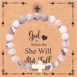 Pulsera de Cuentas con Cruz de Zebra Rosa, Piedra Natural, Joyería Religiosa Cristiana, Amuleto de Moda para Hombres y Mujeres - Product Image 4