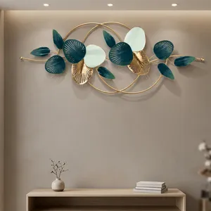 Décoration murale en métal vert doré, feuilles métalliques, art botanique, sculpture murale décorative inspirée des plantes pour le salon, la chambre à coucher, la décoration de la maison - Product Image 2