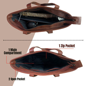 Sac fourre-tout en cuir véritable marron pour femmes, sac à bandoulière pour ordinateur portable de 15 pouces, grand sac à main avec plusieurs poches - Product Image 3