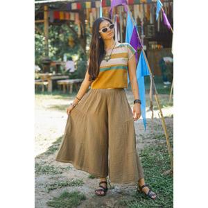 Ensemble pantalon large et crop top bohème pour femme, tenue décontractée en coton deux pièces pour l'été - Product Image 2