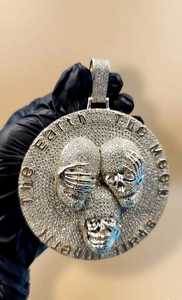 Colgante de Calavera de los Tres Monos de Plata 925 con Moissanita y Engaste de Garra, con la inscripción 'No Vea, No Oiga, No Hable', Colgante de Lujo Estilo Hip Hop para Hombre - Product Image 2
