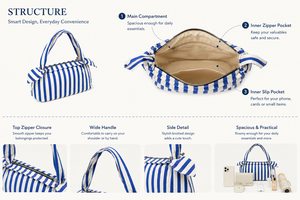 Bolso de Hombro Casual de Lona a Rayas Azules y Blancas para Mujer, con Asa Superior y Cierre de Cremallera, Impermeable y de Lujo - Product Image 2