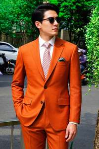 ชุดสูทธุรกิจผู้ชายสีส้มสไตล์อังกฤษทรงเข้ารูปสั่งตัดได้ กระดุมแถวเดียว ปกแบบโนตช์ ผ้ากันยับ กันลม ไซส์ใหญ่ - Product Image 3